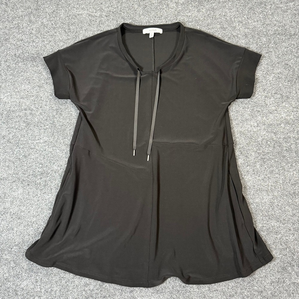 Sympli Womens Black Jersey Knit Tie Neck Tunic Top Short Sleeve Size 6 Canada